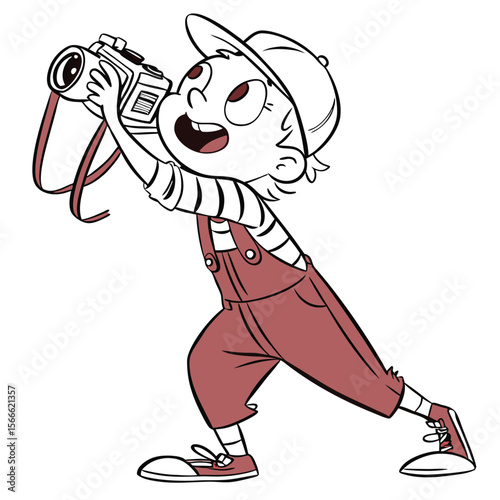 Child photographer in overalls