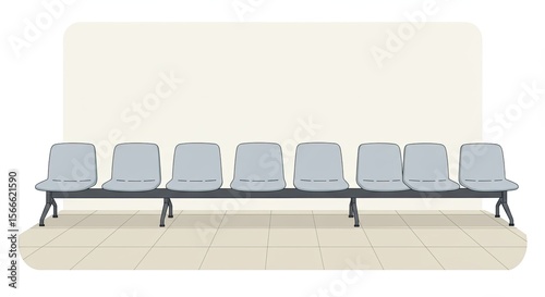 Illustration of a row of empty waiting chairs in a clean, minimalist environment