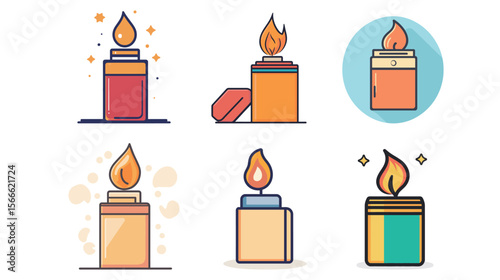 Line art vector icon of a lighter, minimalist and clean design showcasing a simple handheld lighter with flame, suitable for digital use, branding, and modern graphic projects emphasizing clarity 