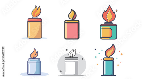 Line art vector icon of a lighter, minimalist and clean design showcasing a simple handheld lighter with flame, suitable for digital use, branding, and modern graphic projects emphasizing clarity 