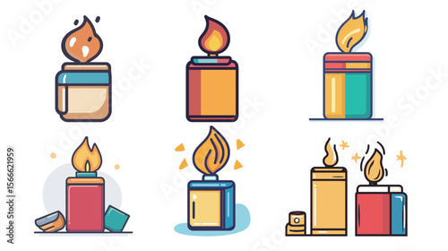 Line art vector icon of a lighter, minimalist and clean design showcasing a simple handheld lighter with flame, suitable for digital use, branding, and modern graphic projects emphasizing clarity 