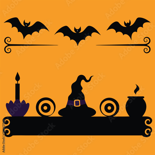 Halloween Elements Design and Text dividers doodle set Wedding decorative elements ornament borders lines Hand