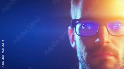 Close-up Portrait of Thoughtful Man in Glasses with Light