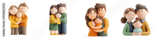 Warm family isolated 3d model mockup without background using for happy emotion purpose.