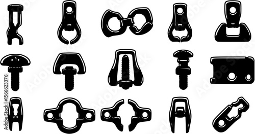 vector set of Swivel ring Bolt snap icon set isolated on white background
