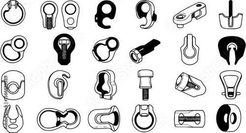 vector set of Swivel ring Bolt snap icon set isolated on white background

