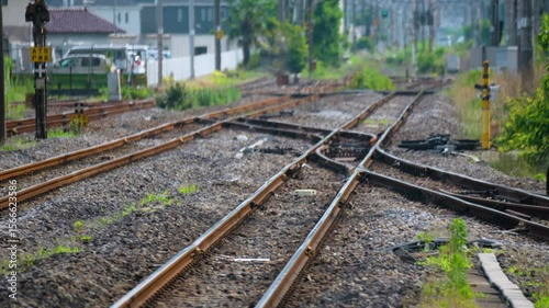 Footage of Train tracks distorted by intense heat haze. Extreme Summer Heat in Urban Japan.