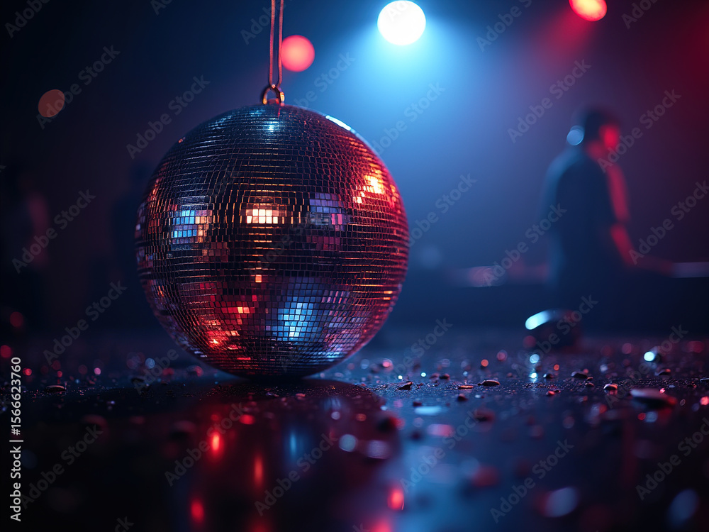 Fototapeta premium Disco Ball Lighting Up Dance Floor at Nightclub
