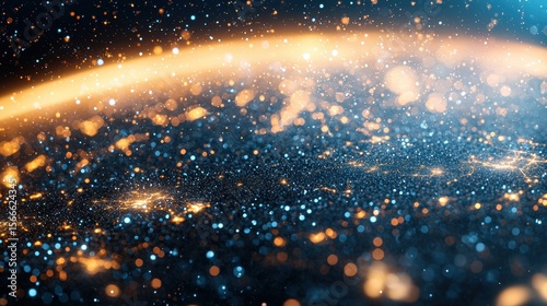 Vibrant Cosmic Scene with Bright Particles and Stars