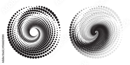 Halftone circular dotted black frames set. Circle dots texture isolated on white background white