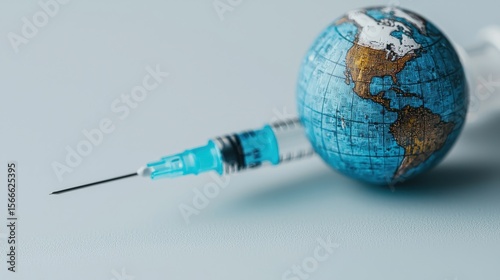 Vaccine syringe and globe representing global health initiatives