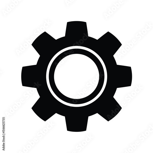 A minimalist black and white icon of a gear wheel