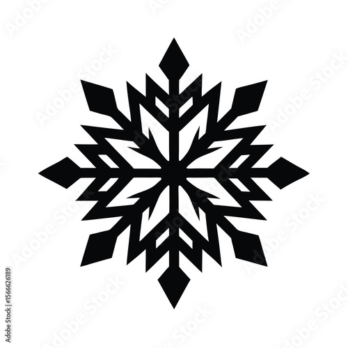 Elegant Black Snowflake Silhouette on White Background for Winter Designs