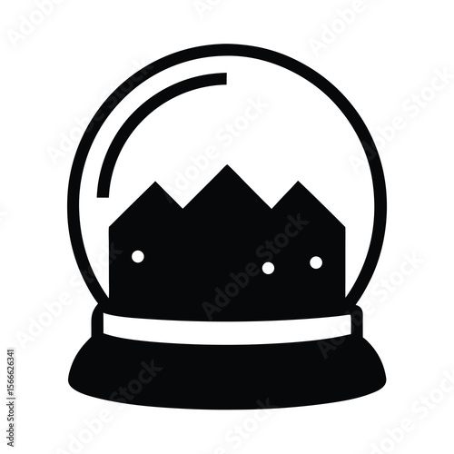 Snow Globe Icon with Mountains and Snowflakes Inside Vector