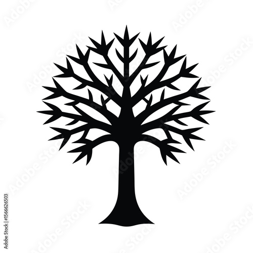 Black Tree Silhouette with Bare Branches on a White Background
