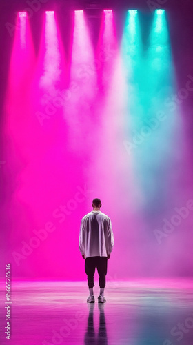 Minimal R&B, Silhouette of a singer illuminated by purple light on stage.