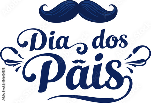 Father's Day design with blue mustache and script text day stamp