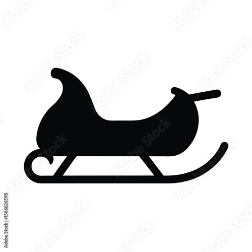 Black Silhouette of a Christmas Sleigh on White Background
