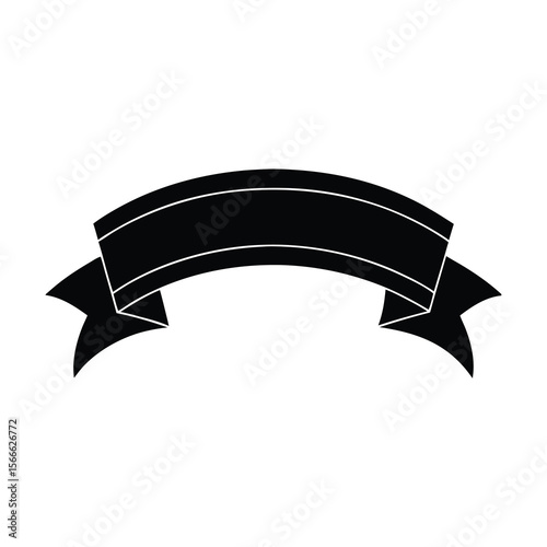 Black Ribbon Banner with White Lines for Decoration and Text