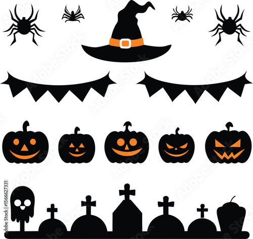 Halloween Silhouette Vector collection Happy Halloween vector design element set illustration  vector
