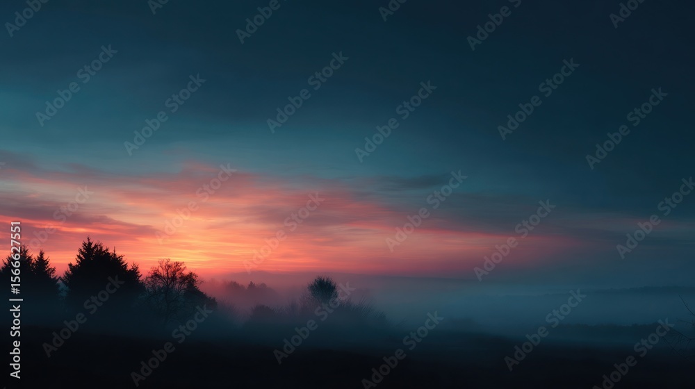 Obraz premium Misty sunrise landscape silhouette