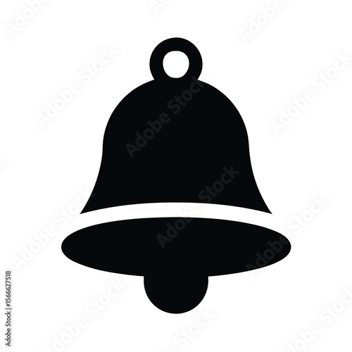 Simple Black Bell Icon Illustration on White Background