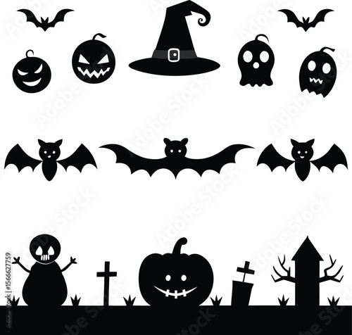 Halloween Silhouette Vector collection Happy Halloween vector design element set illustration  vector
