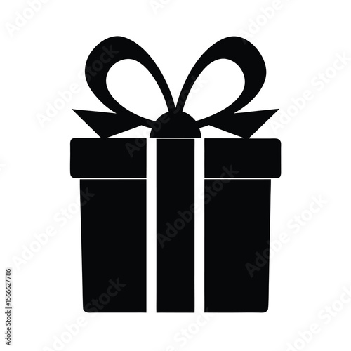 Black Gift Box Silhouette with Ribbon and Bow Design