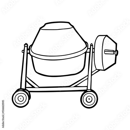 Concrete mixer illustration with clean lines and simple shapes  