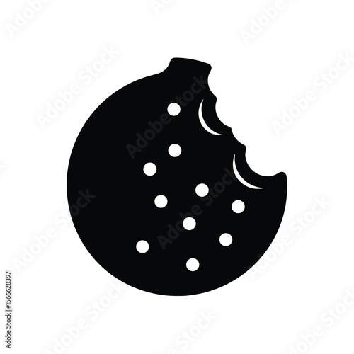 Bitten Chocolate Chip Cookie Silhouette Isolated on White Background
