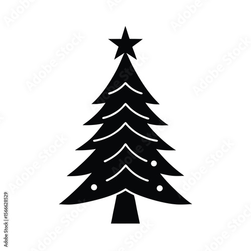 Simple Christmas Tree Silhouette with Star and Ornaments Decoration