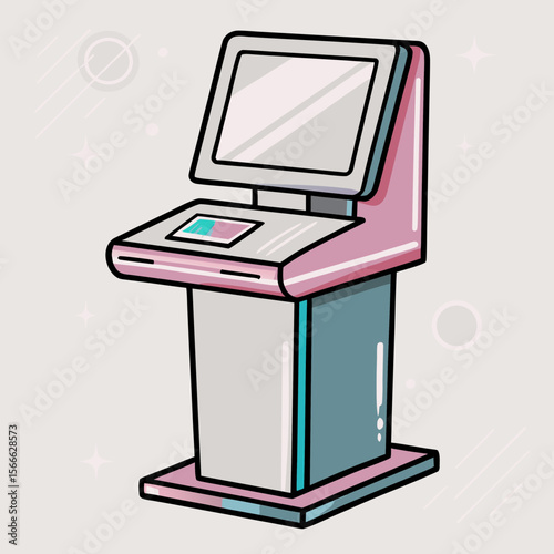 Self-checkout machine in modern design with pink and gray colors  