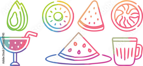 20 Colorful Line Art Summer Fruit Icons