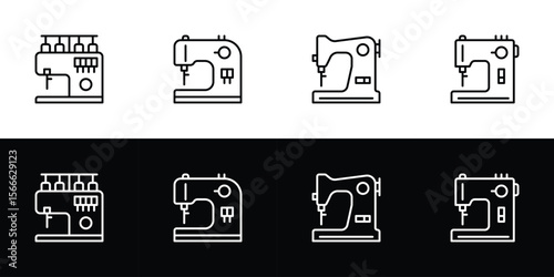 Sewing machine icon set. Flat design symbol collection isolated on black and white background.