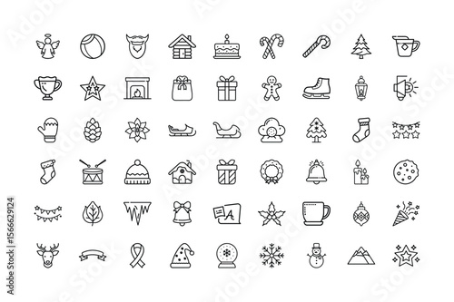 Collection of Christmas and Winter Holiday Icons in Line Style