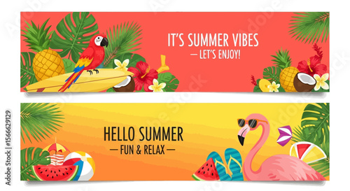 Two Summer Banner Designs with Tropical Theme