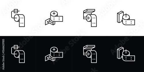 Toilet paper icon set. Flat design symbol collection isolated on black and white background.