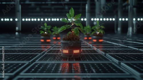 Futuristic Smart Planters in High-Tech Agricultural Setting