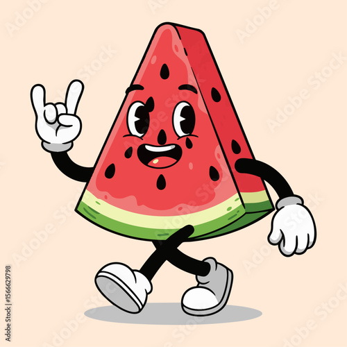 Fun Cartoon Watermelon Character with Rock & Roll Gesture
