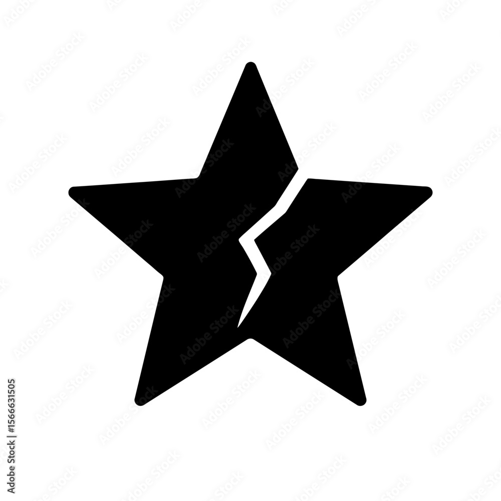 Fototapeta premium very simple flat and single minimalist Cracked Star Silhouettes in black on a white background