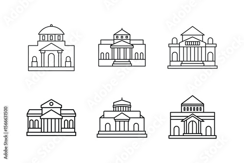 museum building plan line art vector illustration
