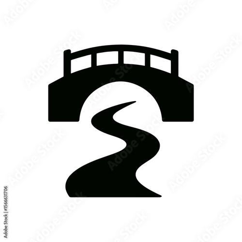 very simple flat and single minimalist Flowing Bridge Silhouettes in black on a white background