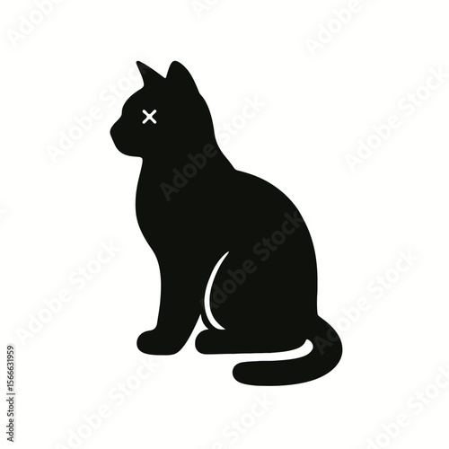 very simple flat and single minimalist Frozen Cat Silhouettes in black on a white background