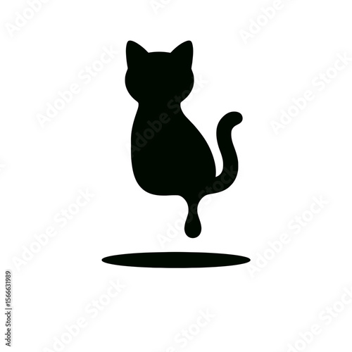 very simple flat and single minimalist Melting Cat Silhouettes in black on a white background