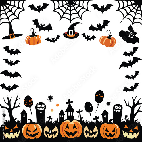 happy Halloween text and banner design and elements design  or ribbon set vector and illustration