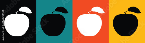 White and black apples on colorful backgrounds fruit leaf