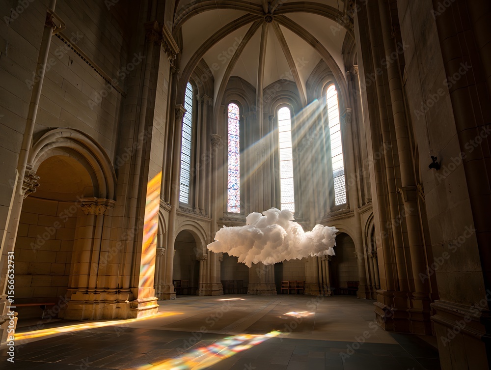 custom made wallpaper toronto digitalChurch interior with cloud installation art and sunlight streaming through windows view