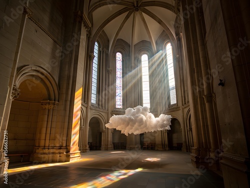 Wallpaper Mural Church interior with cloud installation art and sunlight streaming through windows view Torontodigital.ca