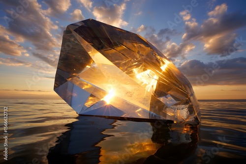 Wallpaper Mural Explore the brilliance of a diamond reflecting the golden sunset over the serene sea Torontodigital.ca