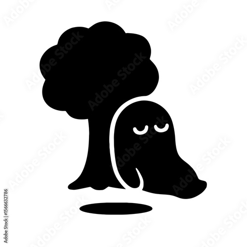 very simple flat and single minimalist Resting Tree Spirit Silhouettes in black on a white background